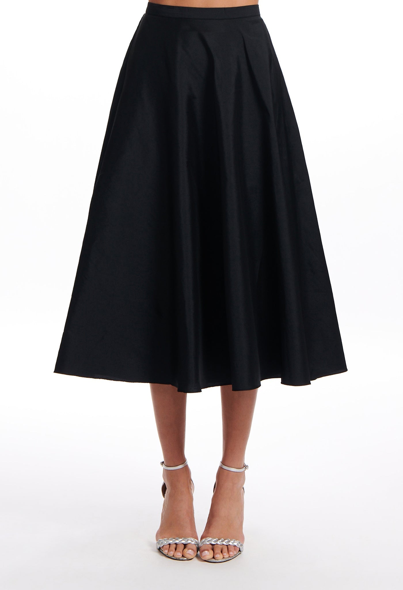 A-LINE TAFFETA MIDI SKIRT BLACK Emily Shalant