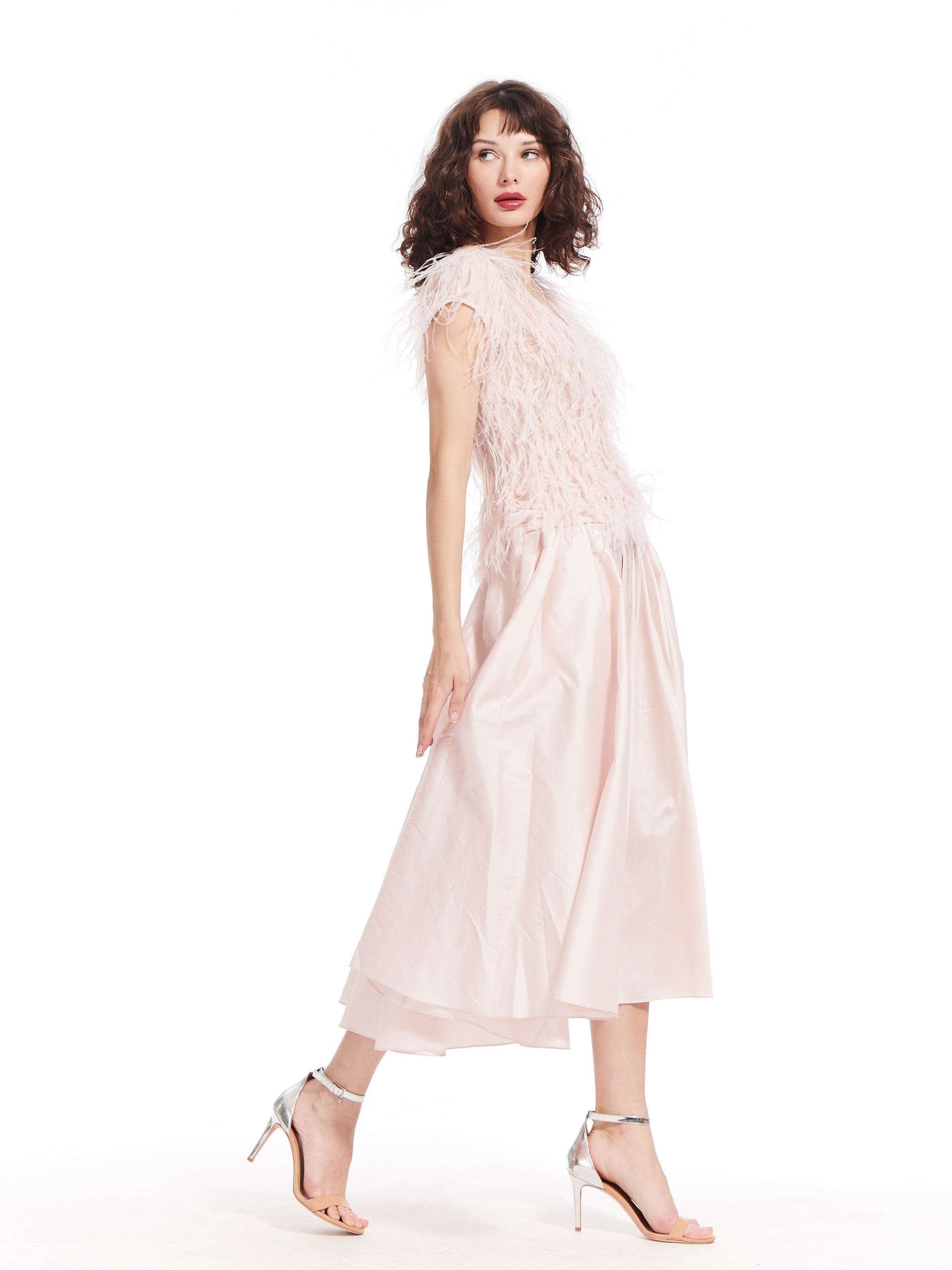 FEATHER V-NECK SHORT SLEEVE TEE BLUSH