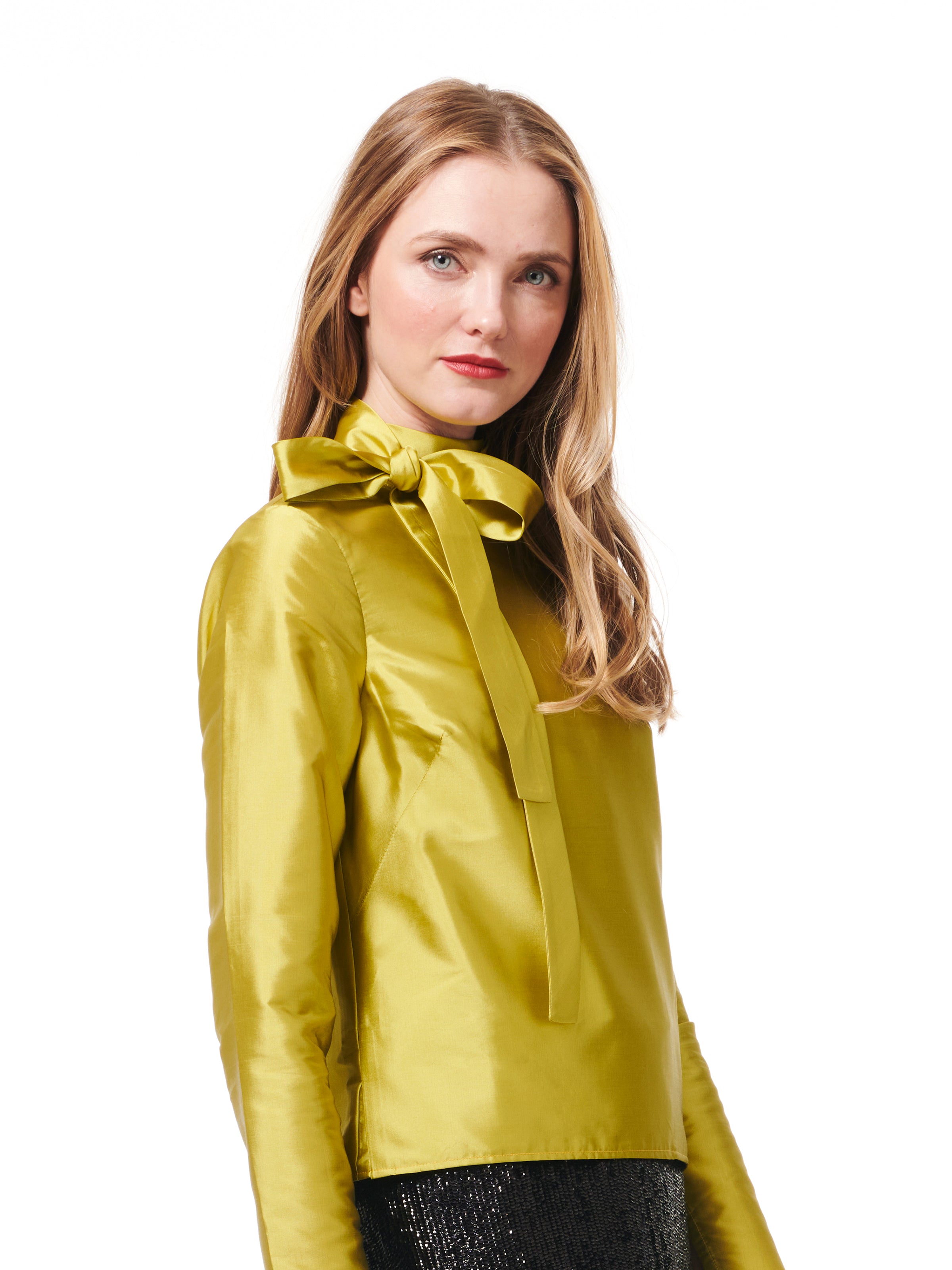 CITRINE TIE NECK TAFFETA TOP