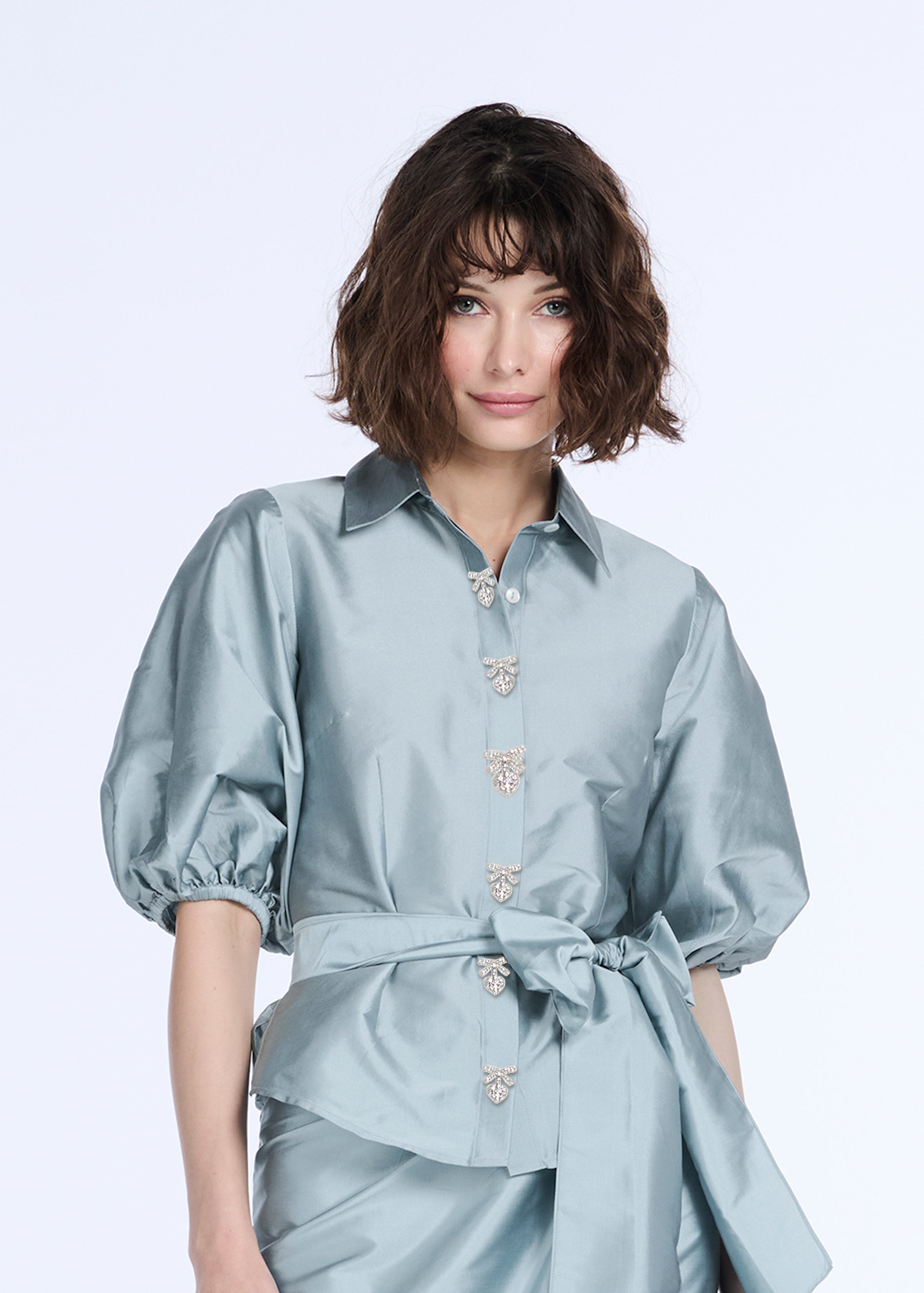 TAFFETA BIAS LONG SKIRT LIGHT BLUE