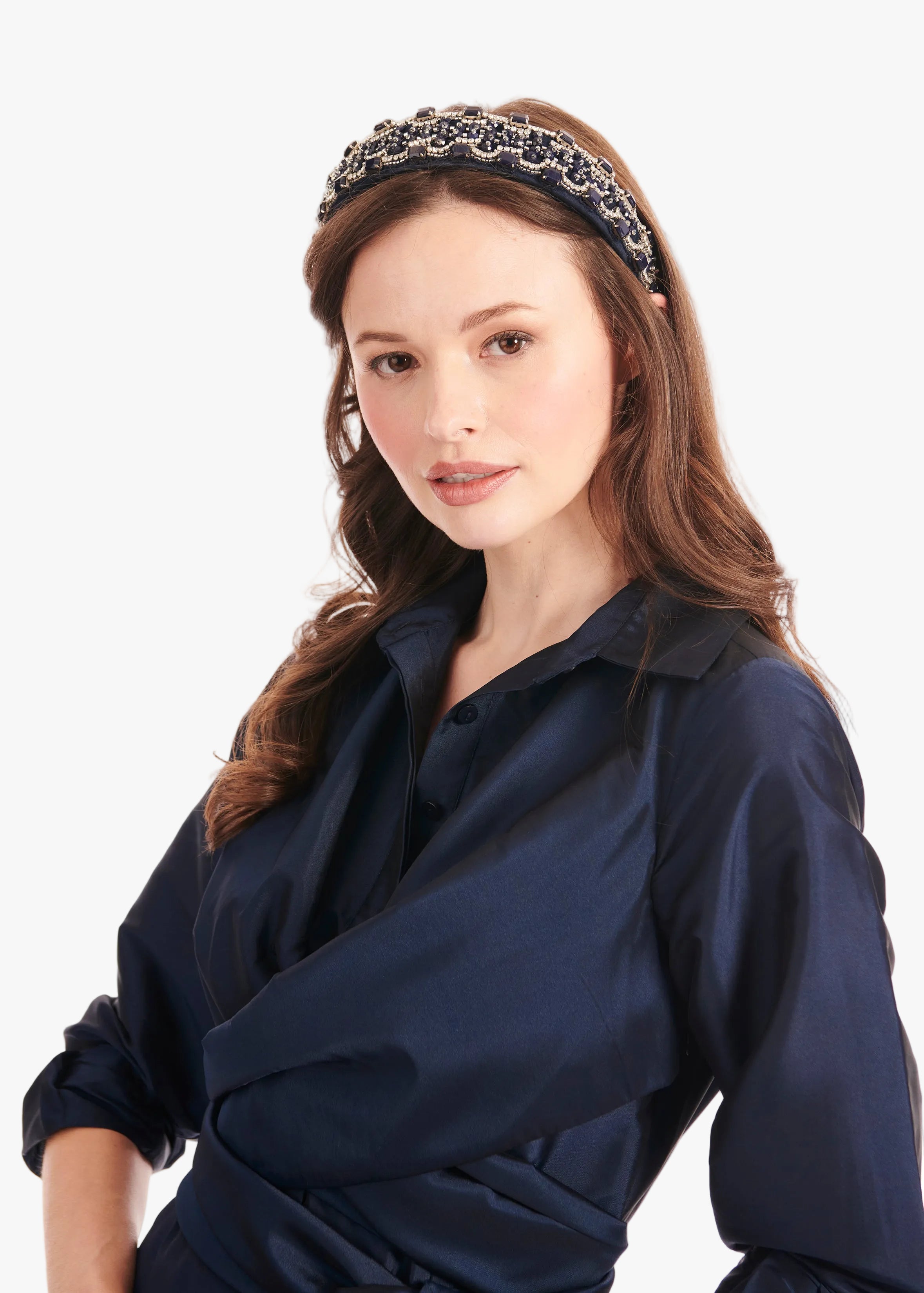 JEWELED ART DECO HEADBAND - NAVY