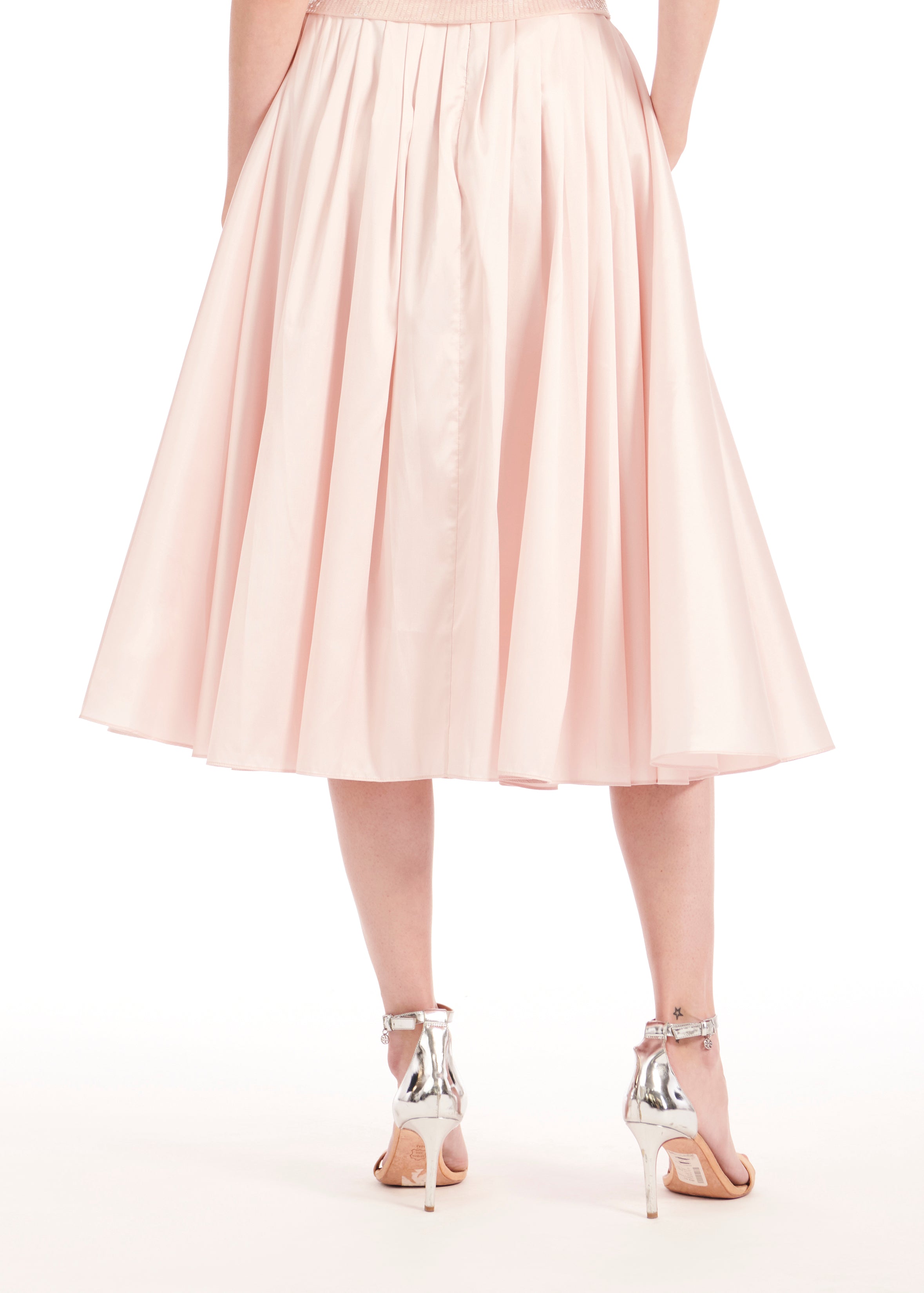TEA LENGTH PLEATED SOFT TAFFETA MIDI SKIRT BLUSH