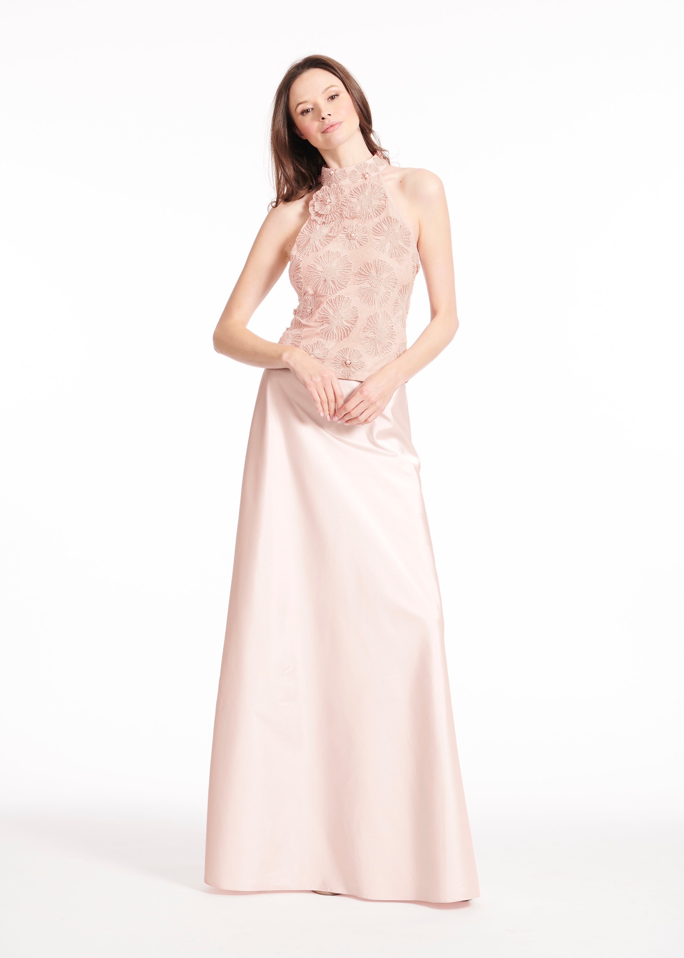 PEARL FLOWER MOCK NECK TOP BLUSH