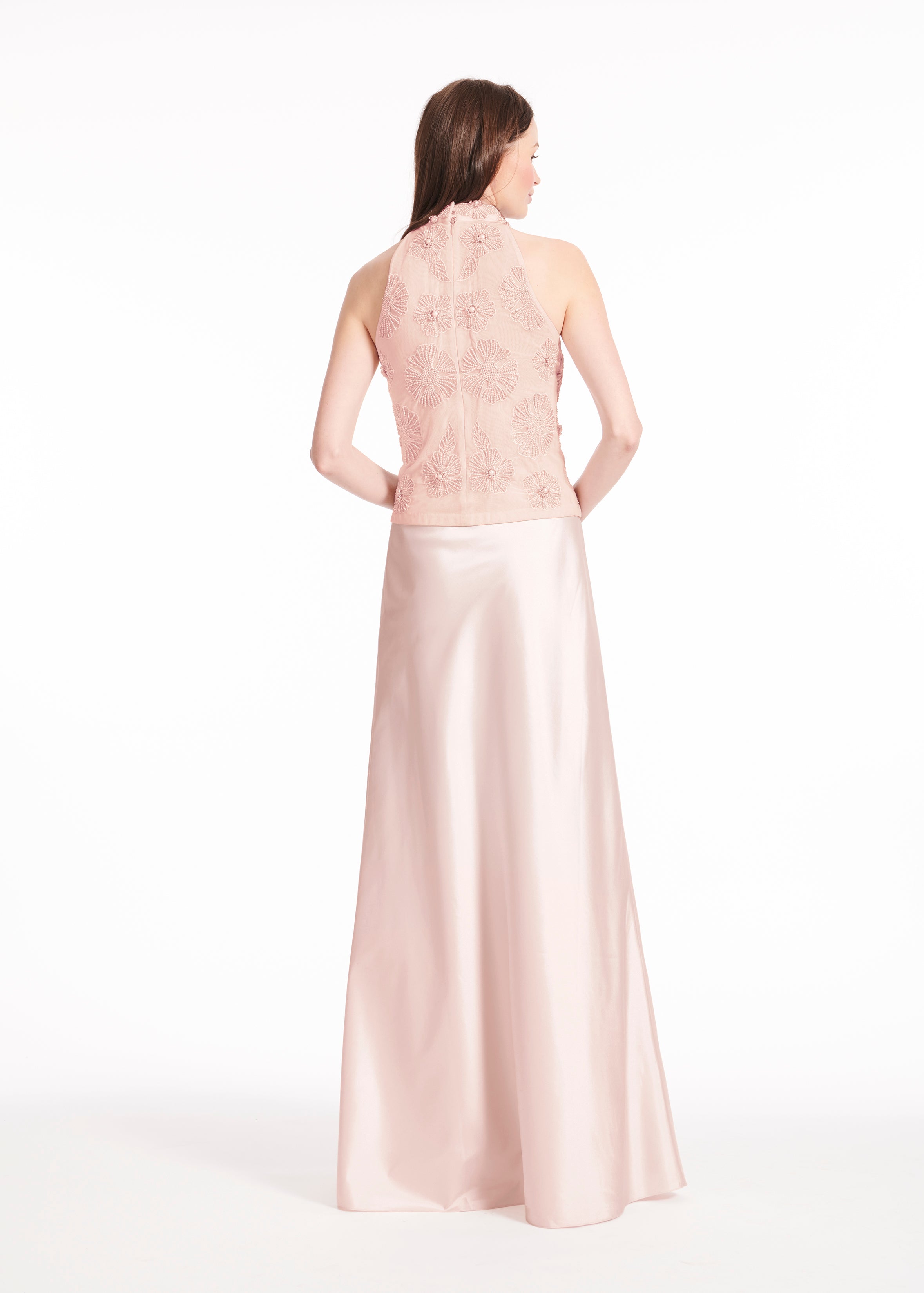 PEARL FLOWER MOCK NECK TOP BLUSH