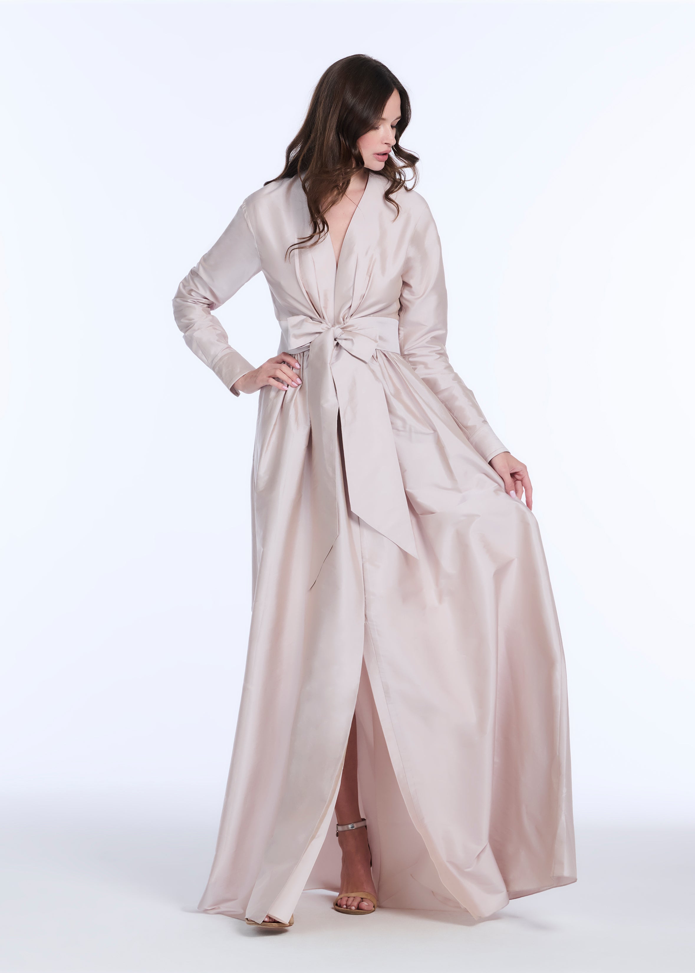 TAFFETA WRAP GOWN NAVY