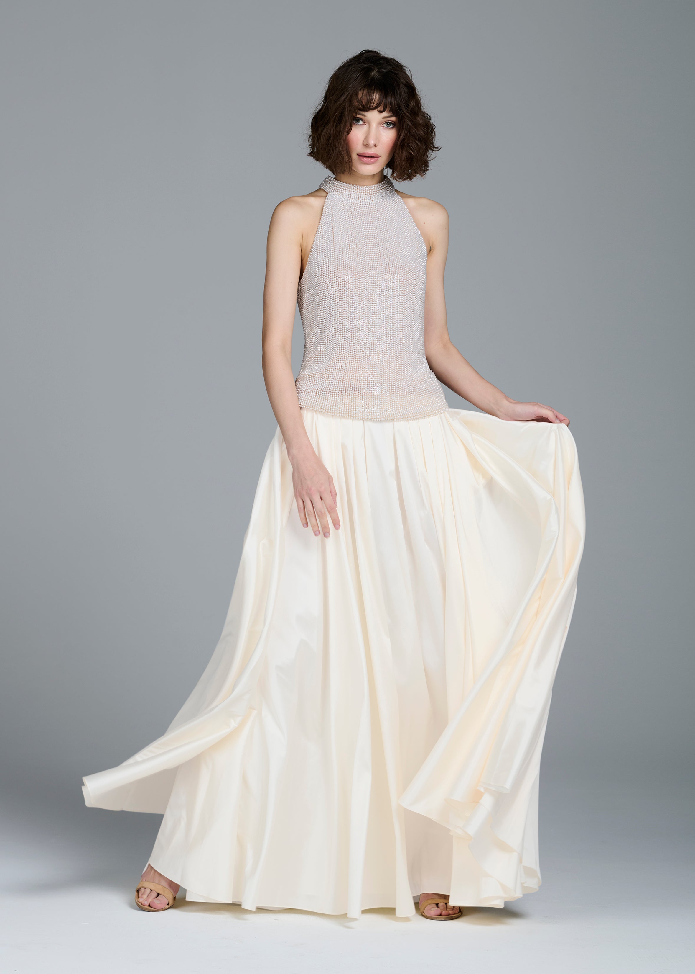 PEARL ENCRUSTED SLEEVELESS MOCK NECK IVORY