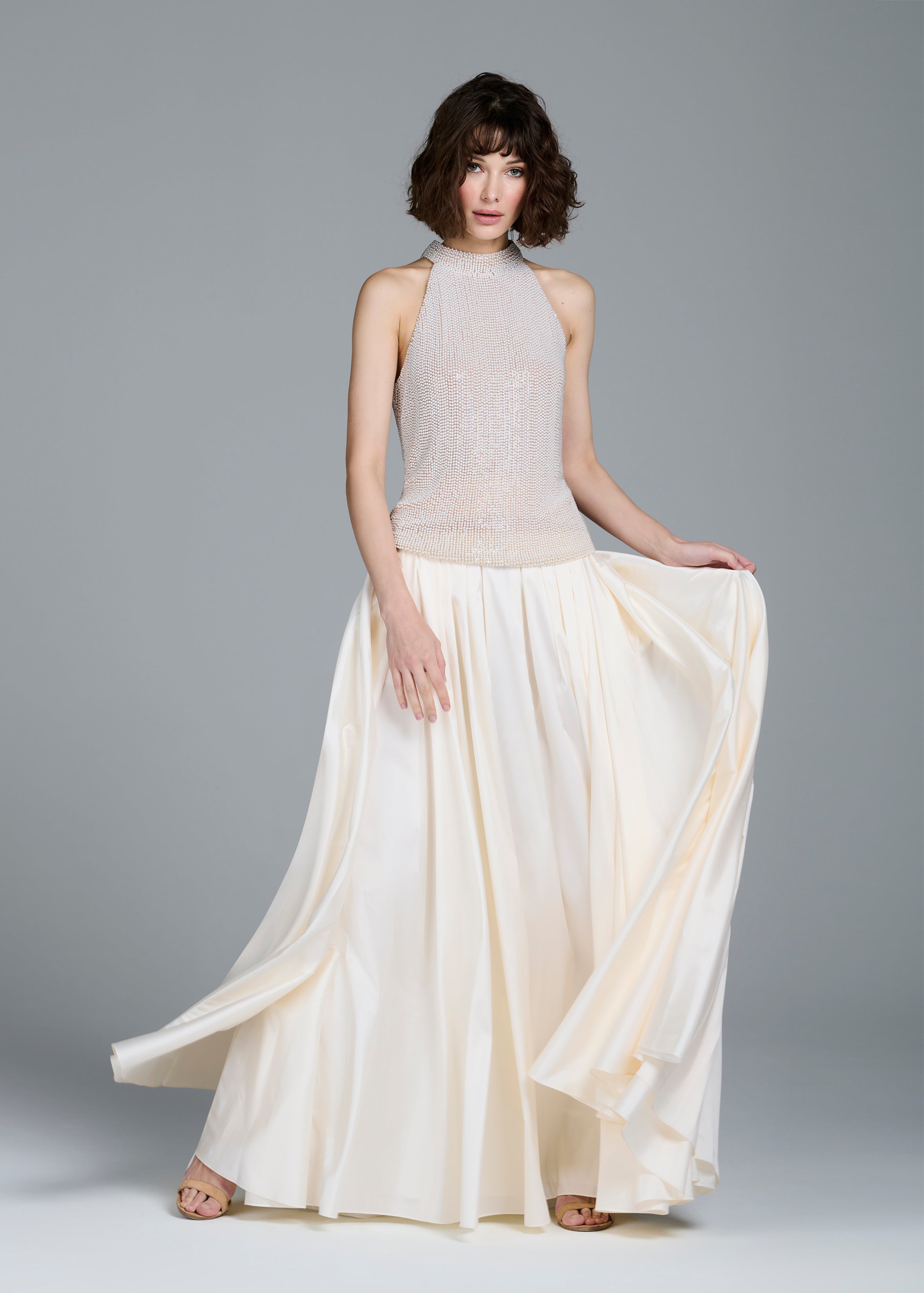 PLEATED SOFT TAFFETA BALLGOWN SKIRT IVORY