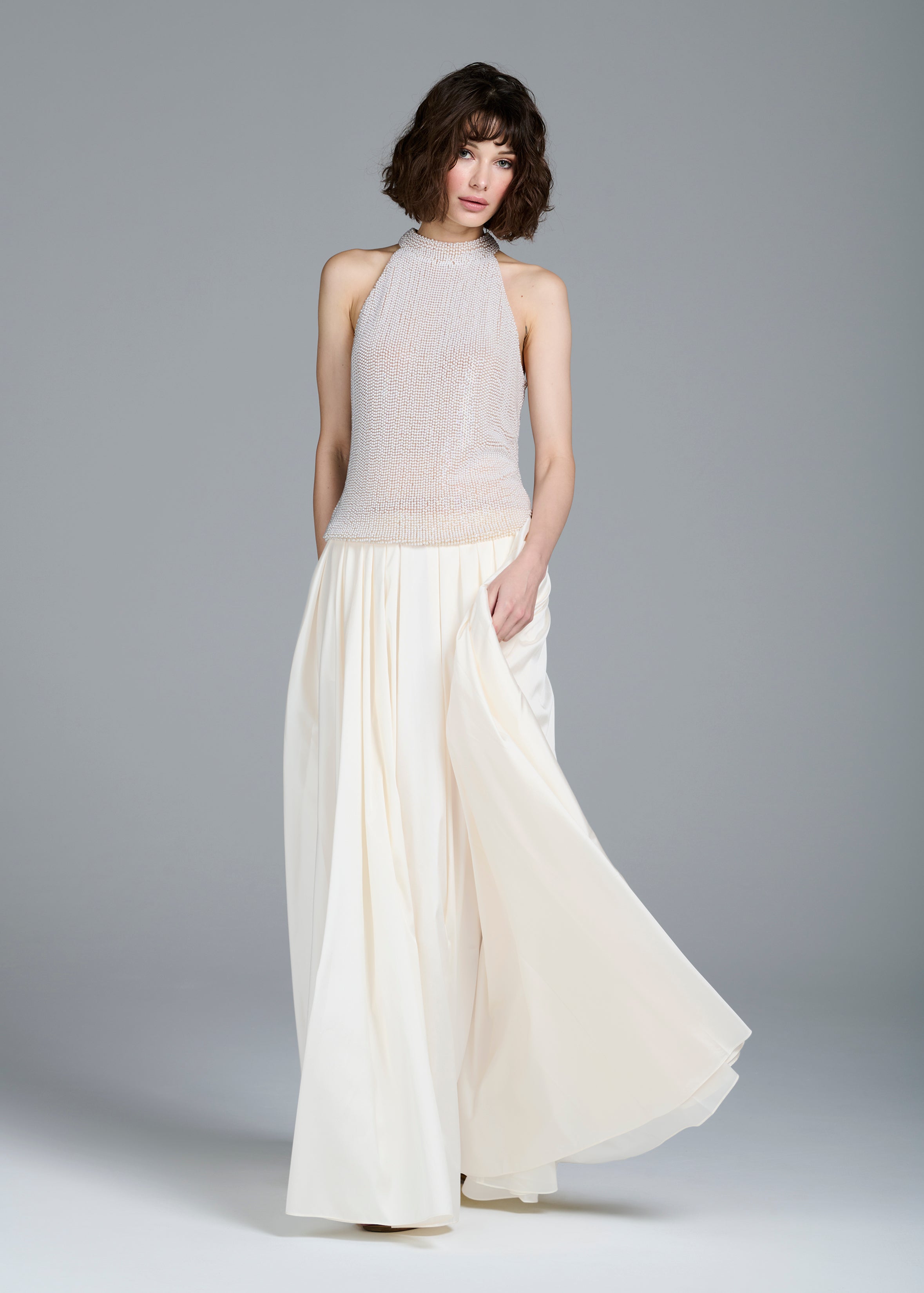 PEARL ENCRUSTED SLEEVELESS MOCK NECK IVORY