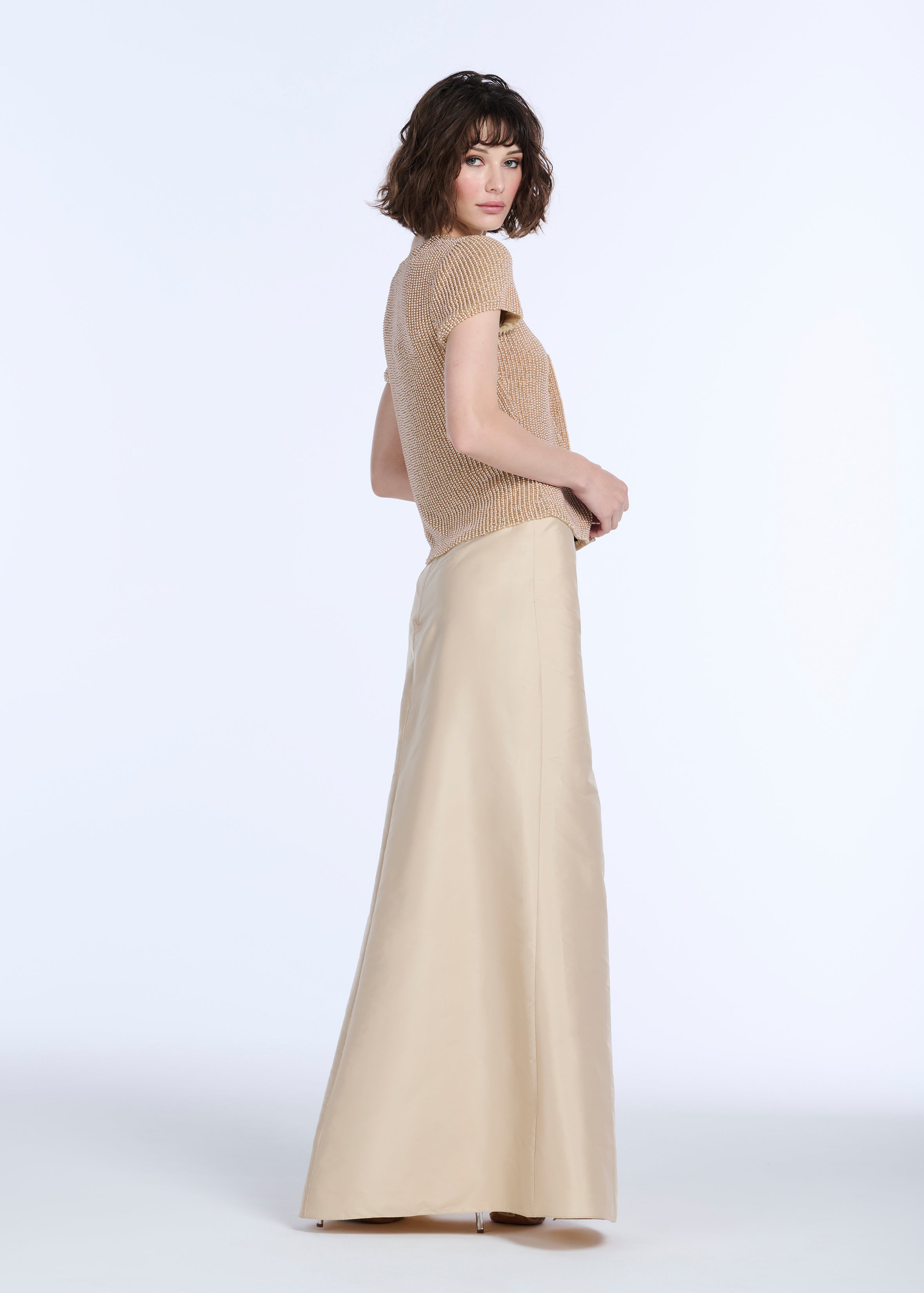 TAFFETA SLIM WRAP SKIRT - CHAMPAGNE