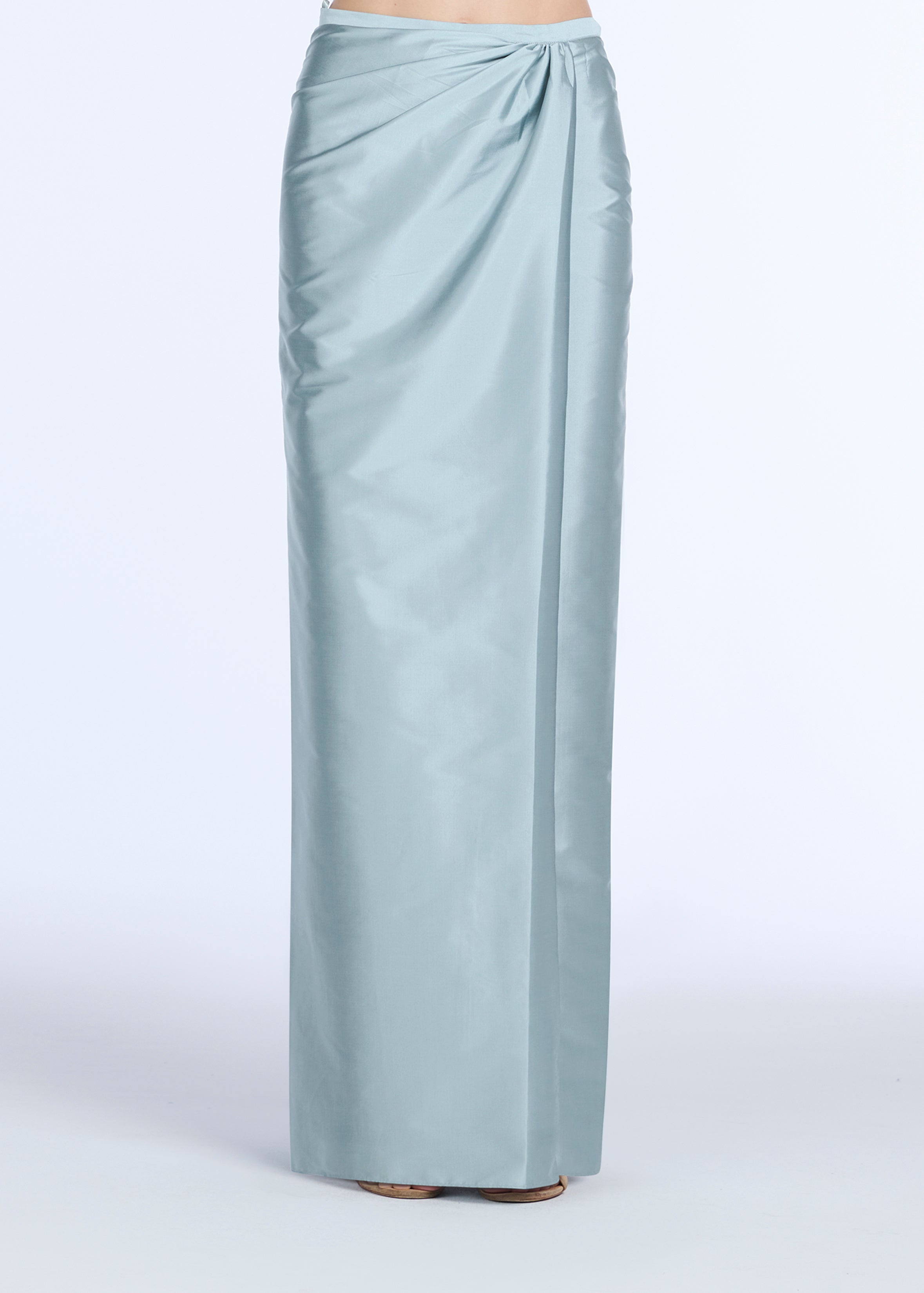 LIGHT BLUE TAFFETA SLIM WRAP SKIRT