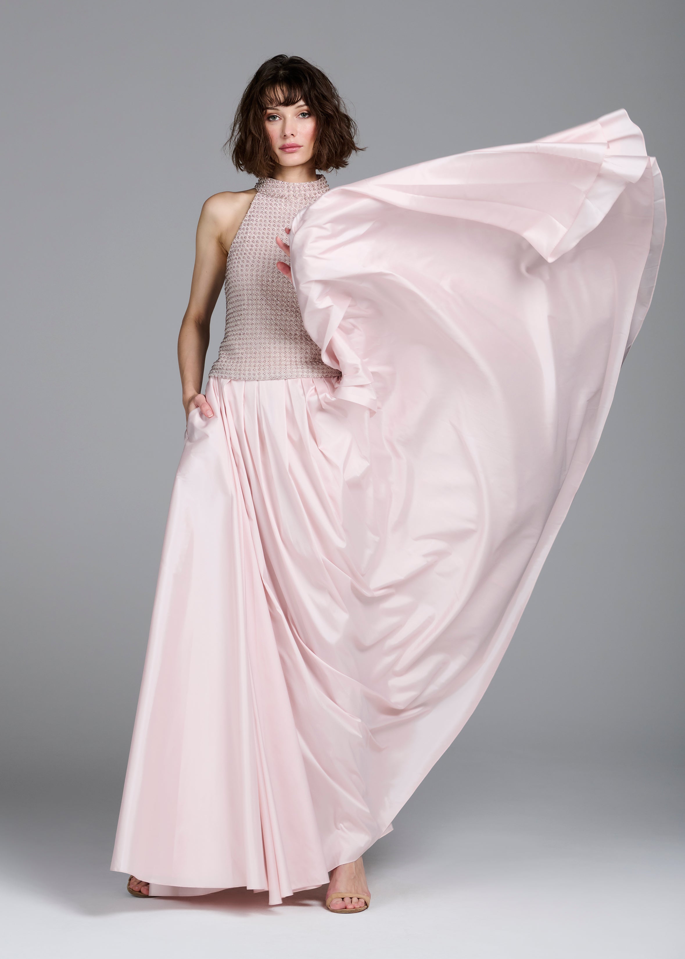 PLEATED SOFT TAFFETA BALLGOWN SKIRT BLUSH