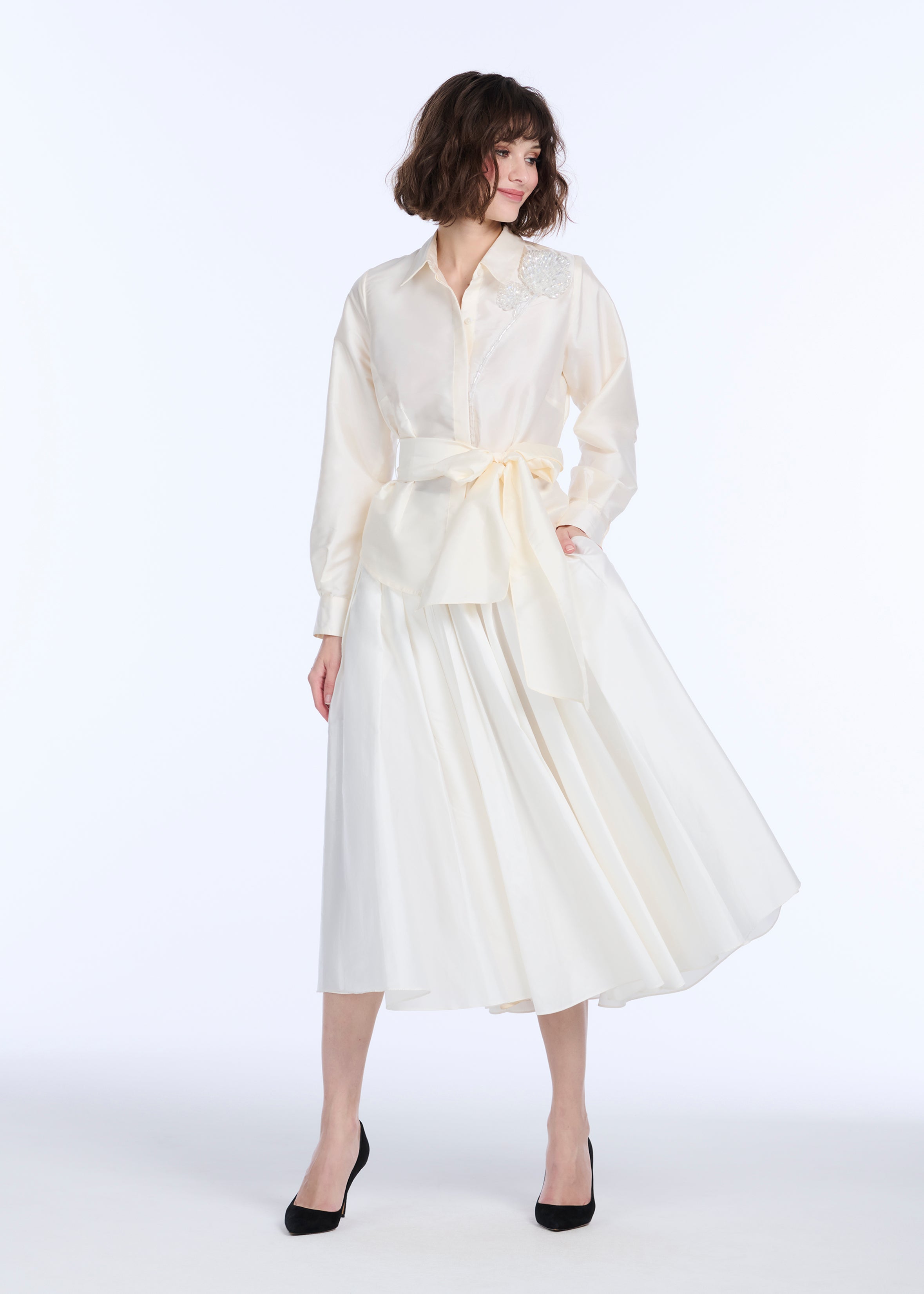 TAFFETA BLOUSE WITH CRYSTAL PEONY IVORY