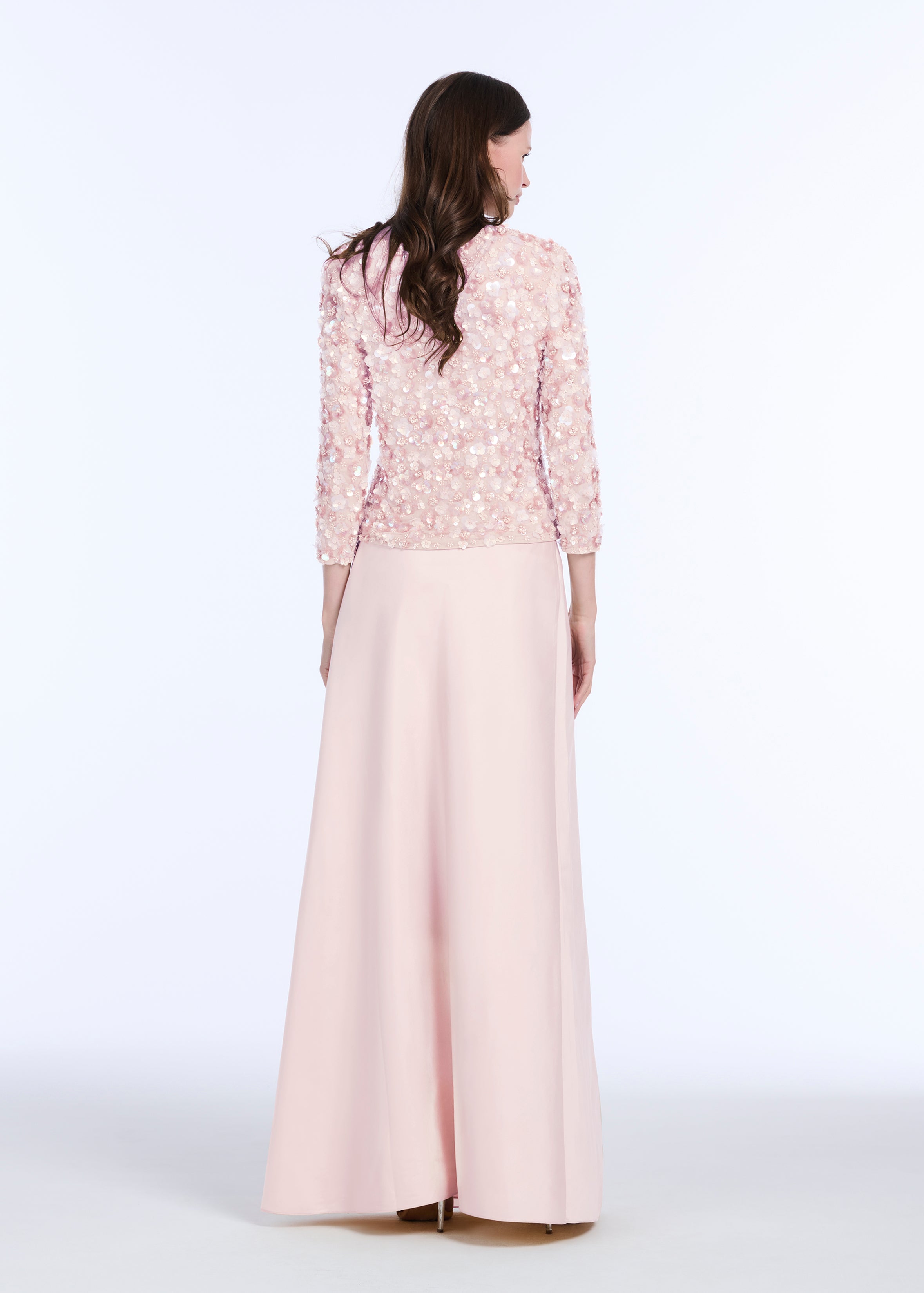 FLORAL 3/4 SLEEVE HAND BEADED PAILETTE TOP BLUSH