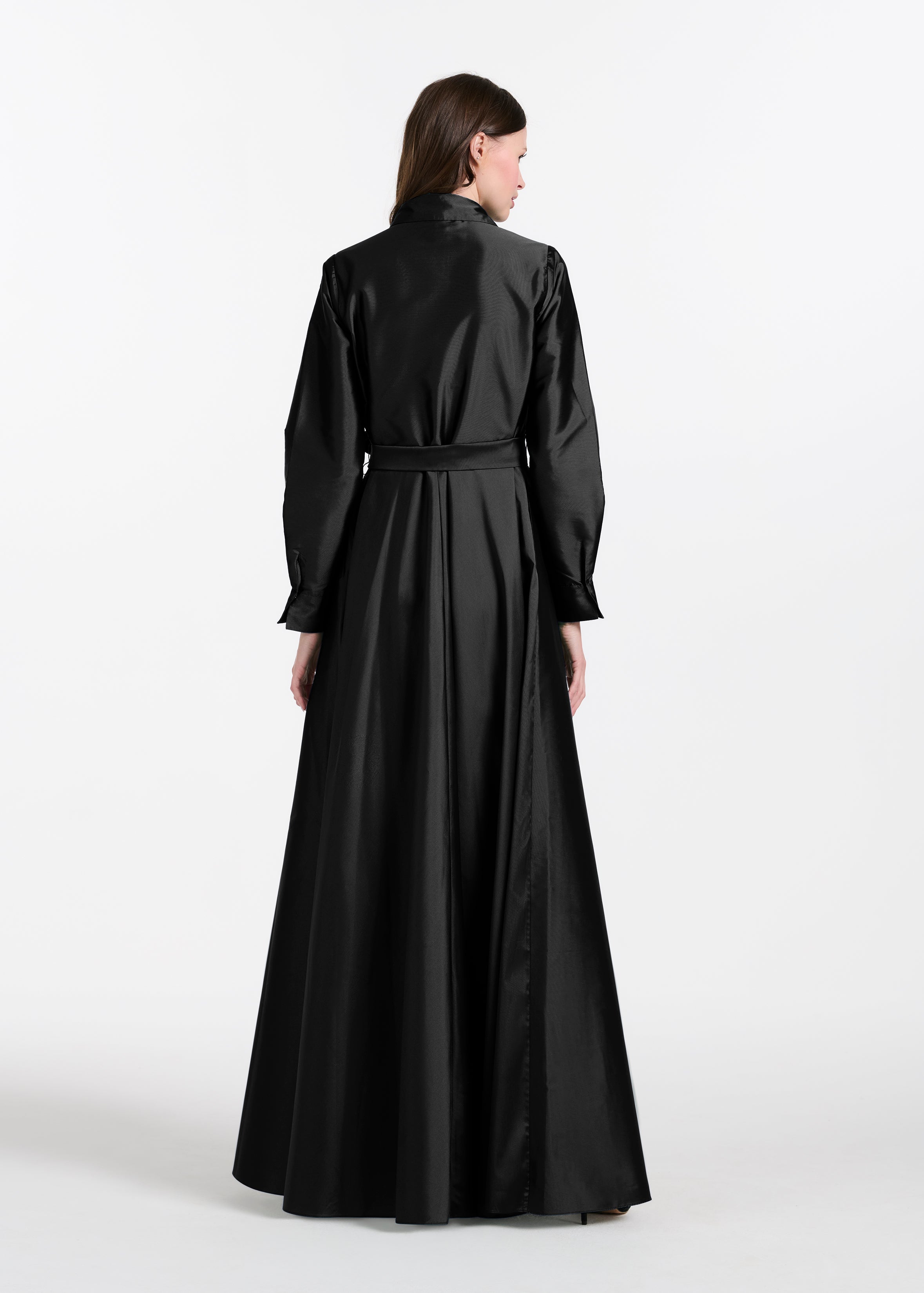 TAFFETA ALINE GOWN WITH CRYSTAL BUTTONS SILVER