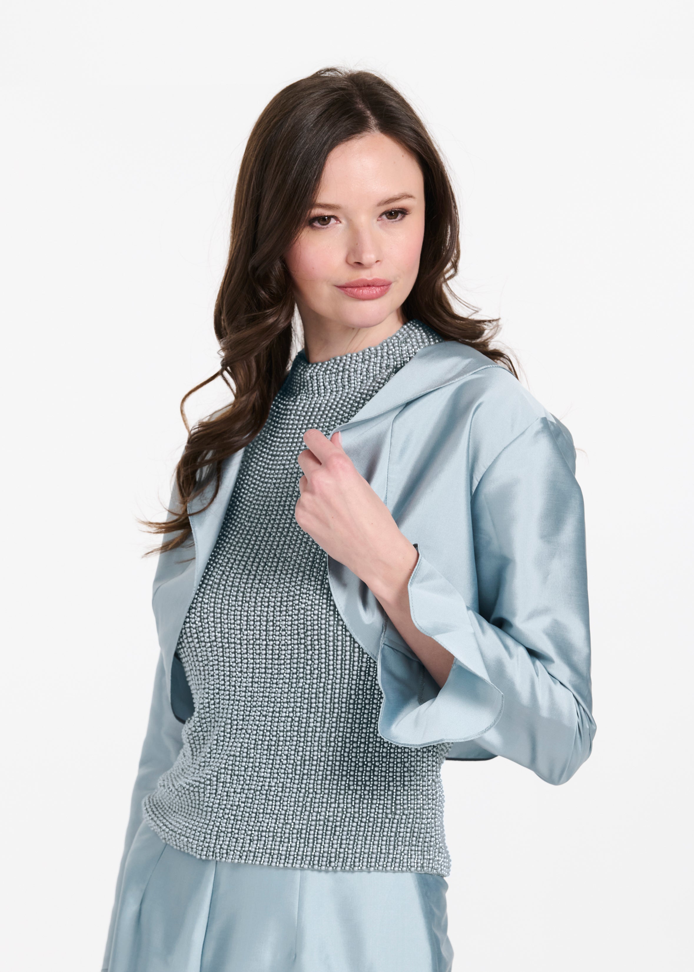 TAFFETA RUFFLE BOLERO LIGHT BLUE