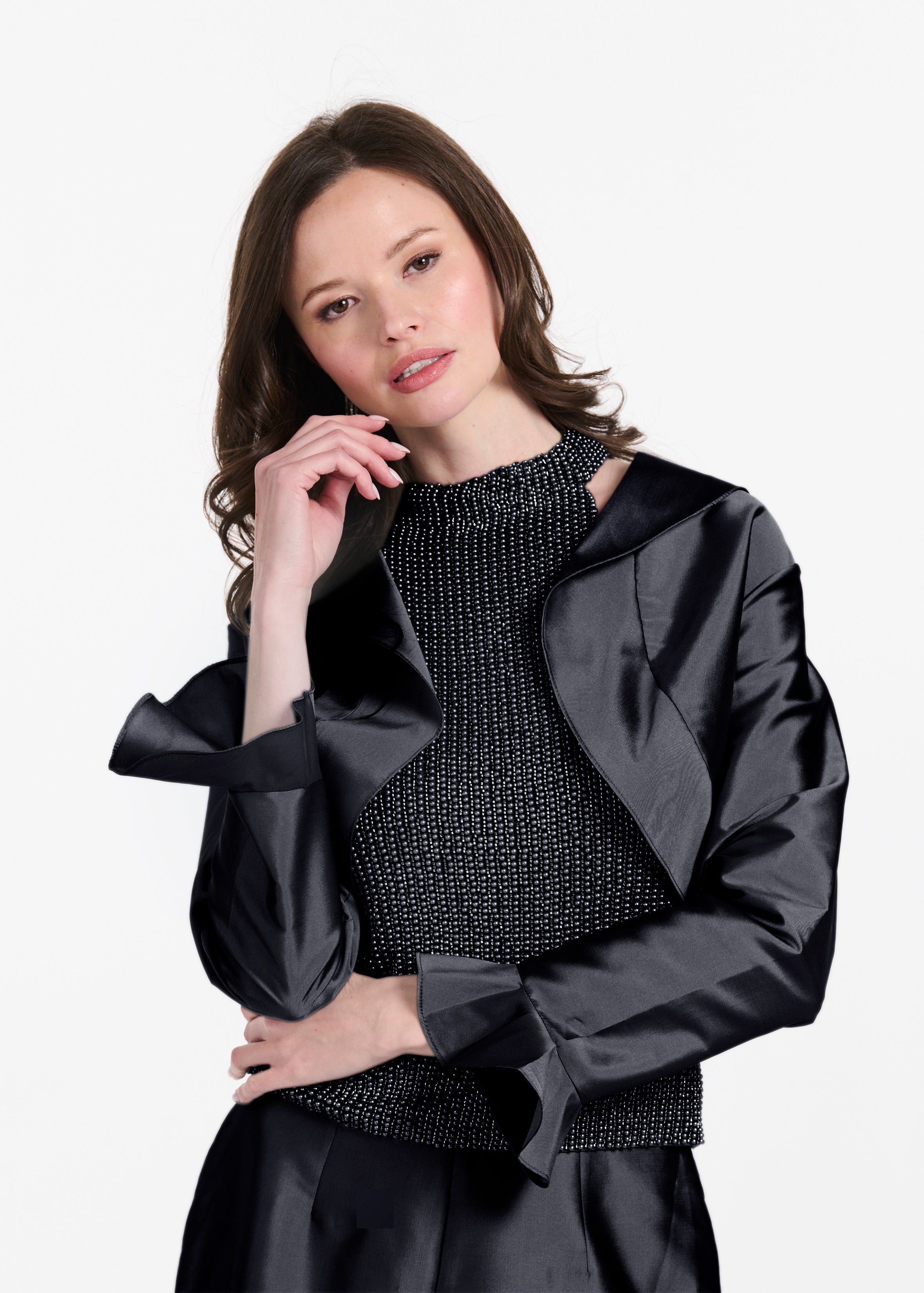 TAFFETA RUFFLE BOLERO NAVY