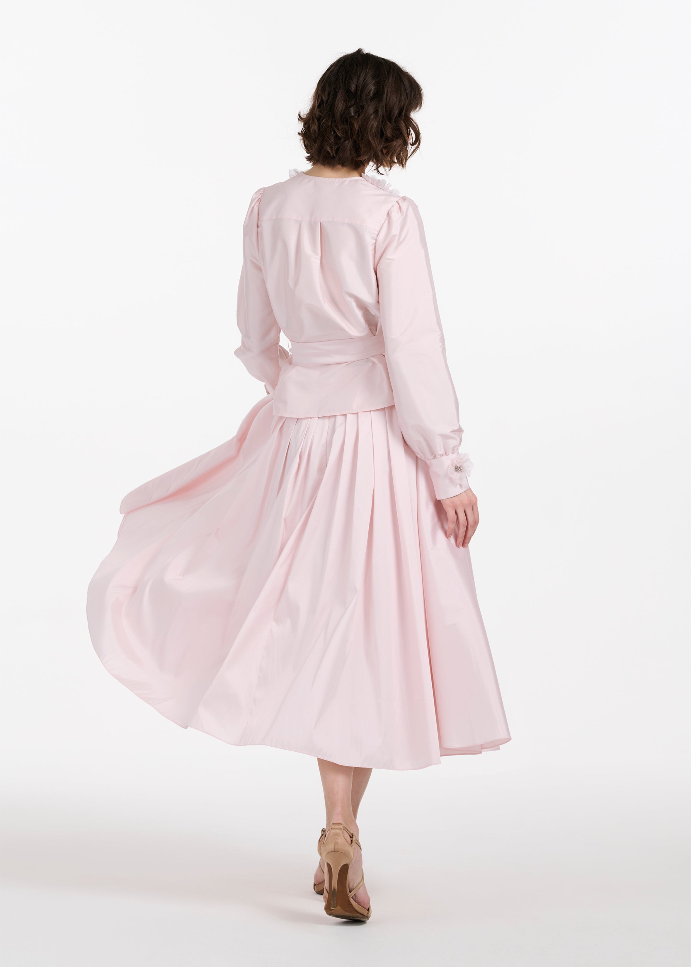 FLORAL COLLAR TAFFETA BLOUSE BLUSH