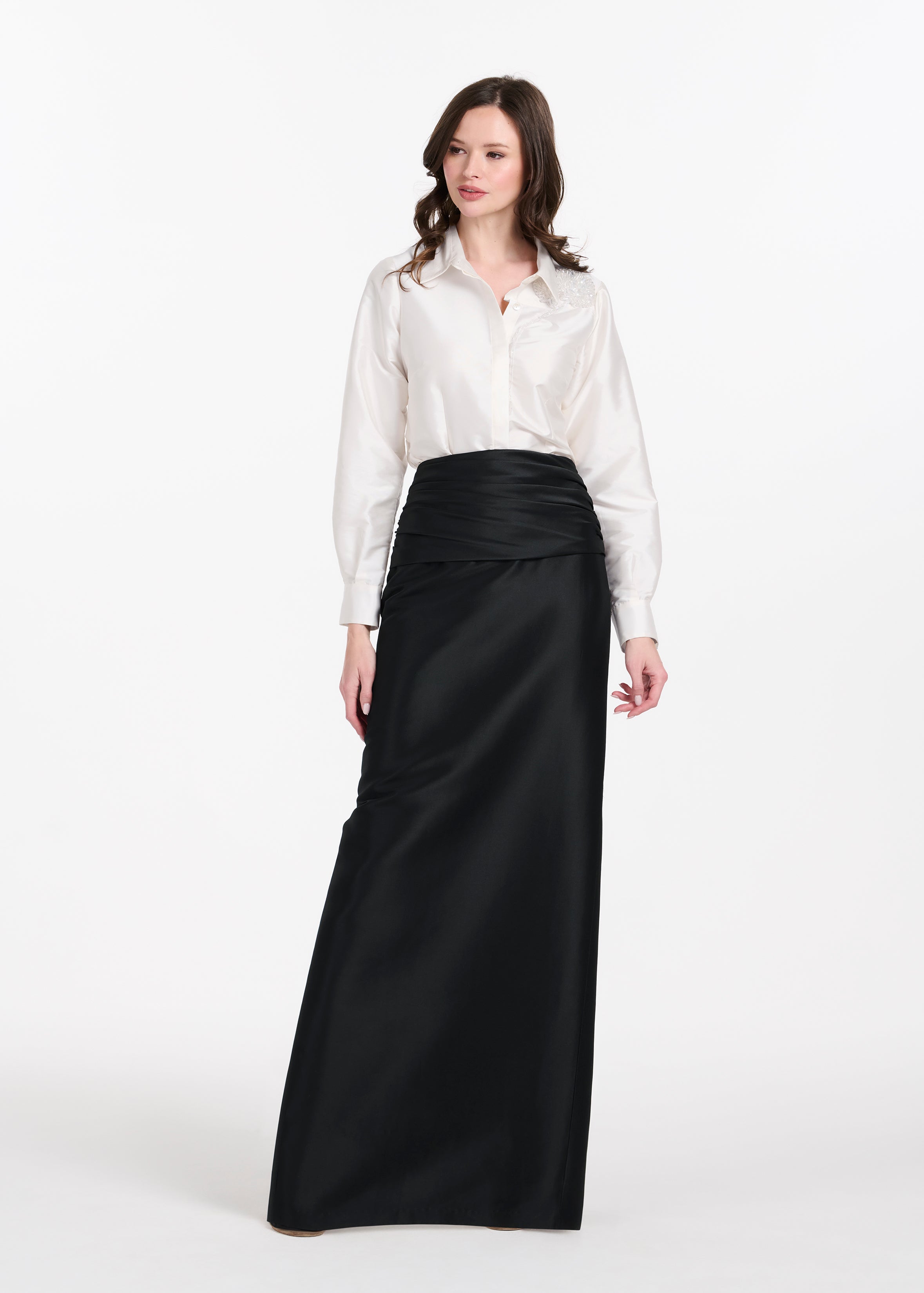 TAFFETA BLOUSE WITH CRYSTAL PEONY IVORY