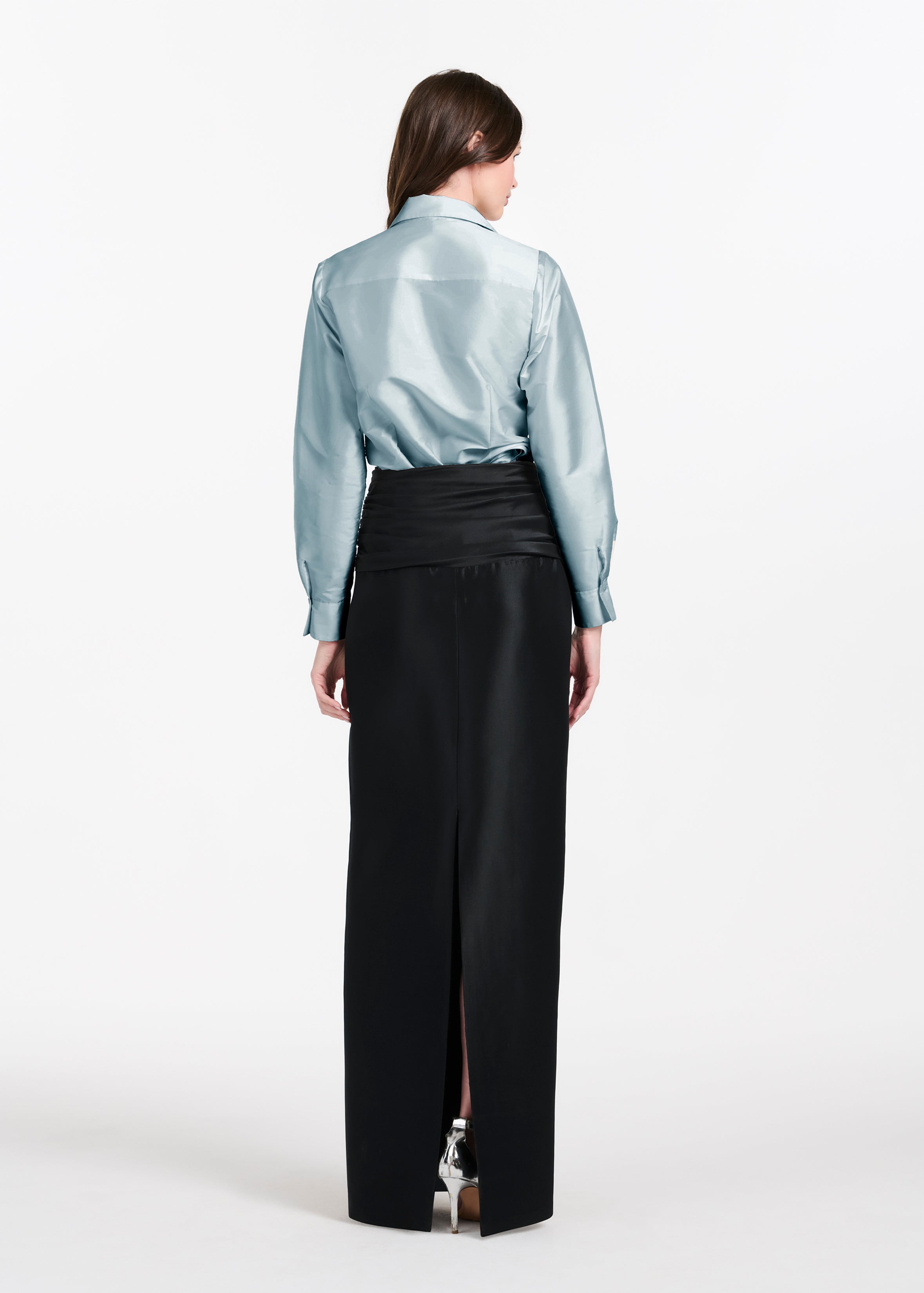 TAFFETA BLOUSE WITH CRYSTAL PEONY LIGHT BLUE