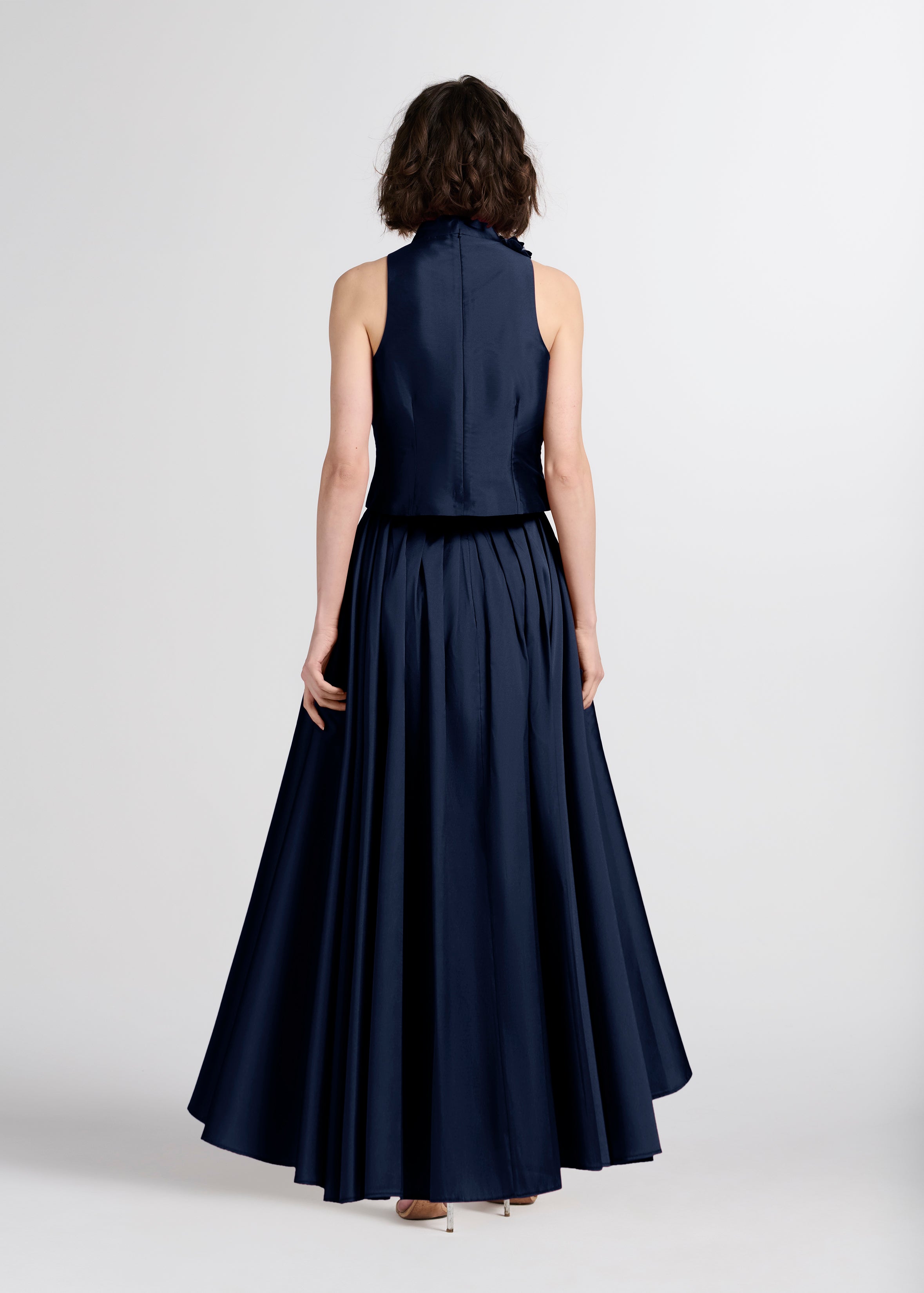 SOFT TAFFETA PLEATED BALLGOWN SKIRT NAVY