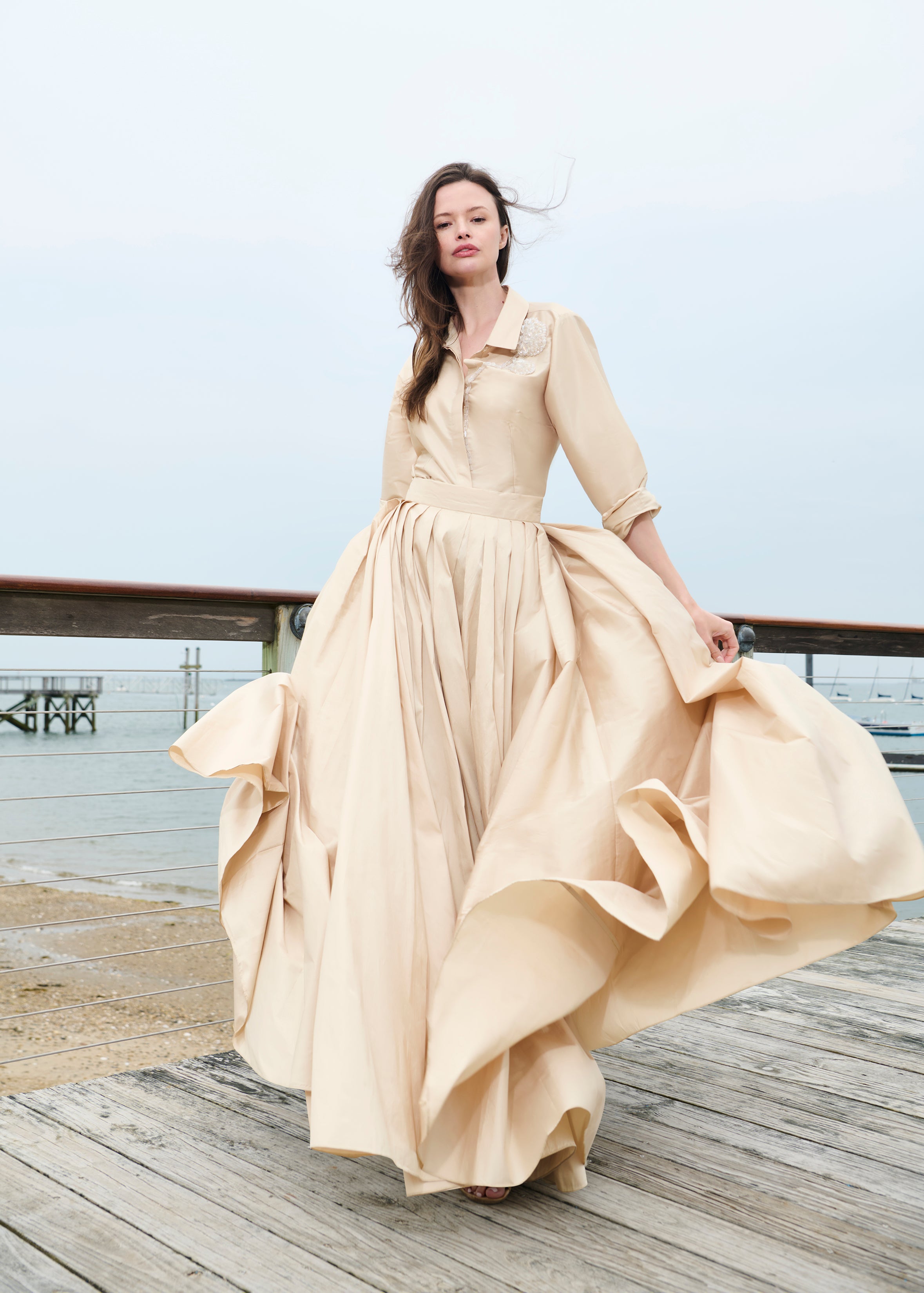 TAFFETA BLOUSE WITH CRYSTAL PEONY CHAMPAGNE