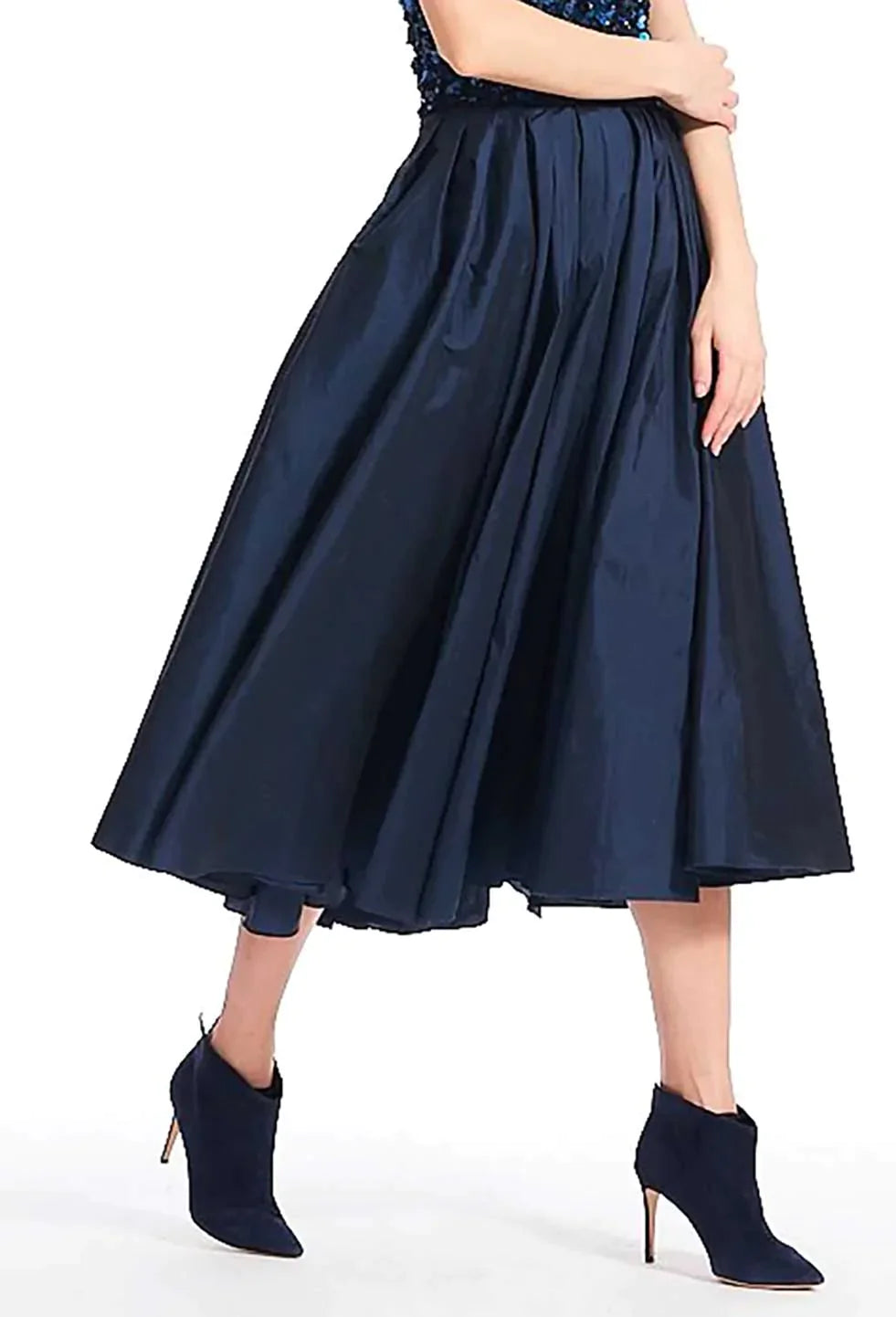 Emily Shalant Classic Colors Taffeta Tea Length Midi Skirt Blue 10