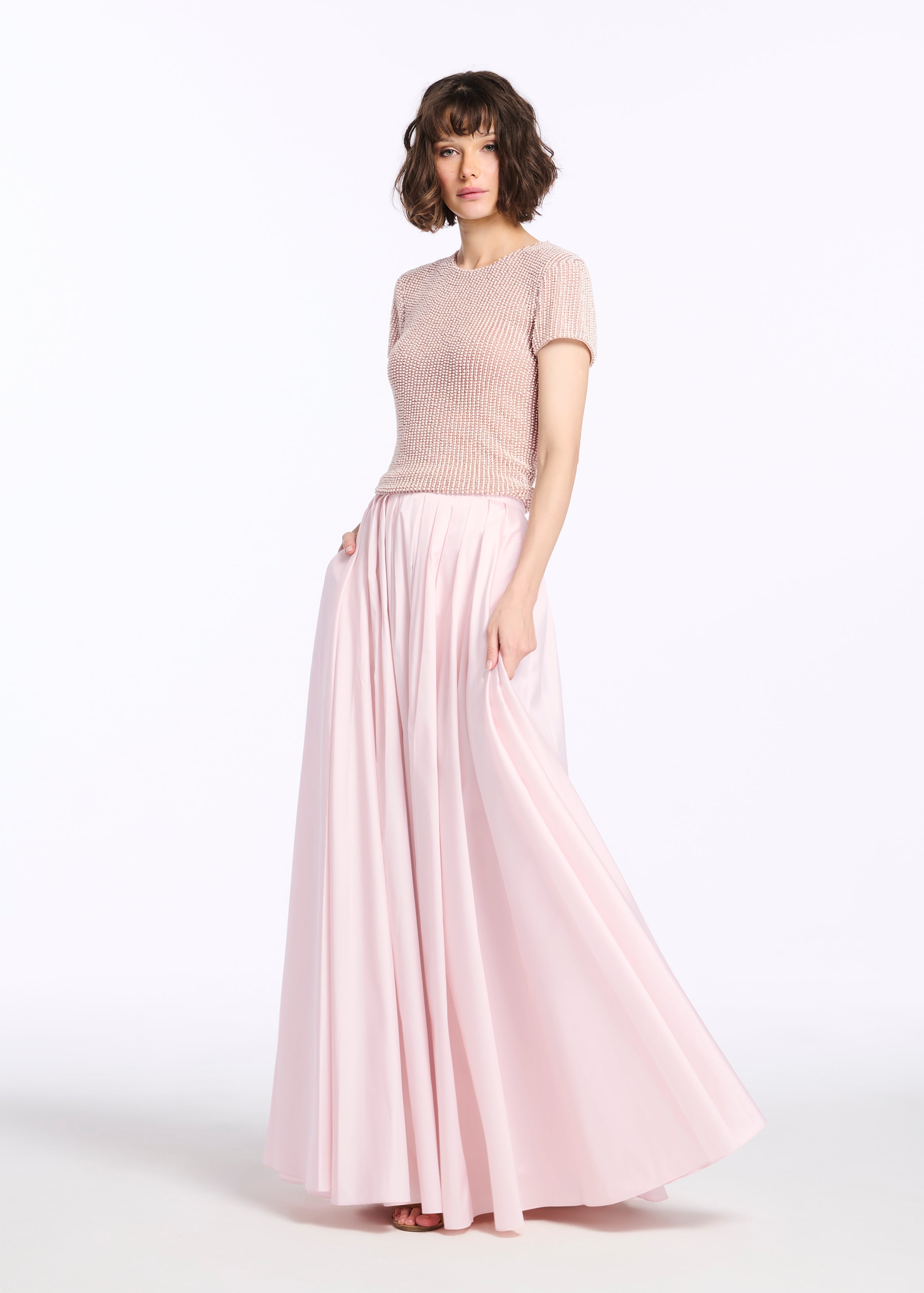 PLEATED SOFT TAFFETA BALLGOWN SKIRT BLUSH