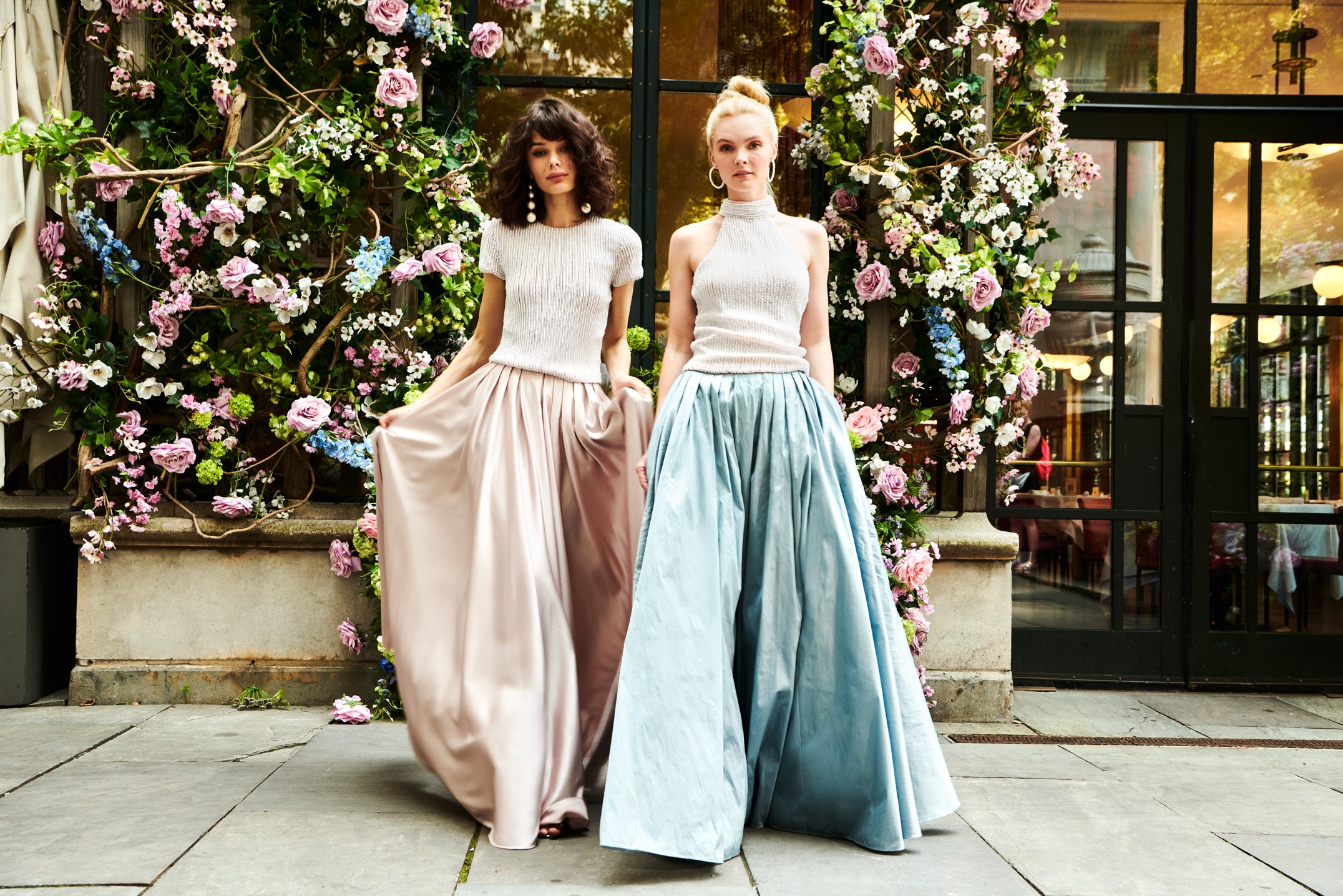 PLEATED SOFT TAFFETA BALLGOWN SKIRT LIGHT BLUE