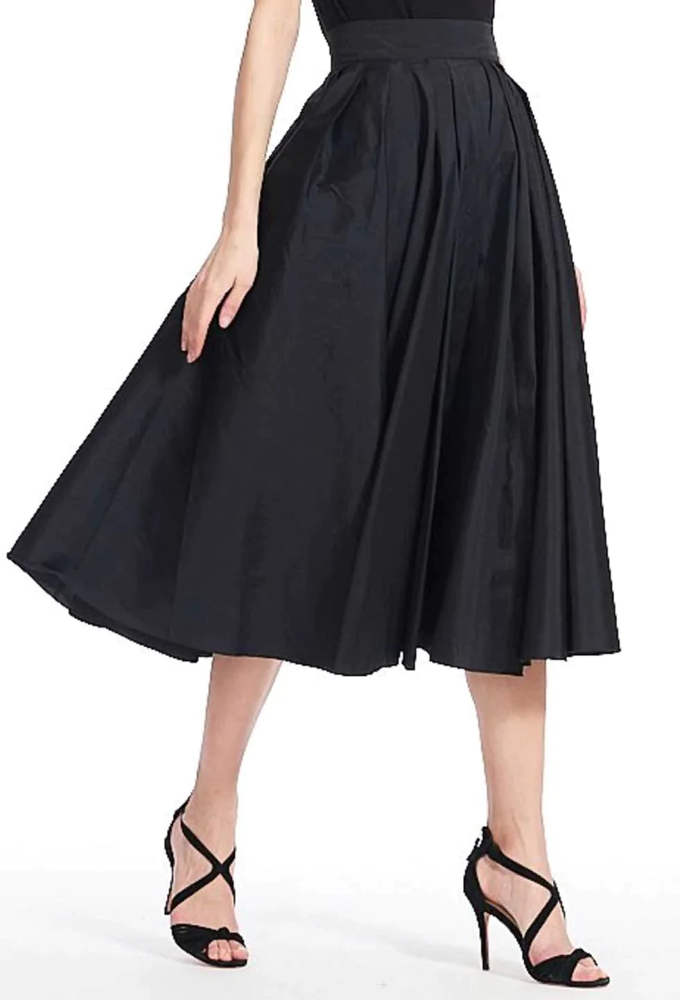 TAFFETA TEA LENGTH MIDI SKIRT BLACK Emily Shalant