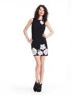 SLEEVELESS STRETCH CREPE DRESS WITH FLOWER APPLIQUE WATERMELON