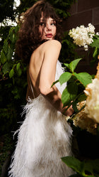 BACKLESS FEATHER MINI DRESS - IVORY