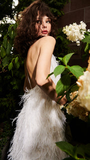 BACKLESS FEATHER MINI DRESS - IVORY