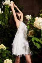 BACKLESS FEATHER MINI DRESS - IVORY