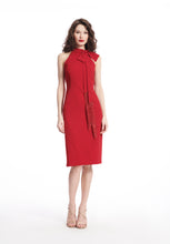 Load image into Gallery viewer, STRETCH CREPE BOW DRESS WITH BEADED SCARF
