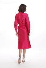 Load image into Gallery viewer, WATERMELON TAFFETA SHIRTDRESS WITH CRYSTAL BOW BUTTONS
