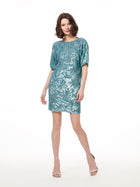 SEQUIN EMBROIDERED EASY MINI DOLMAN DRESS