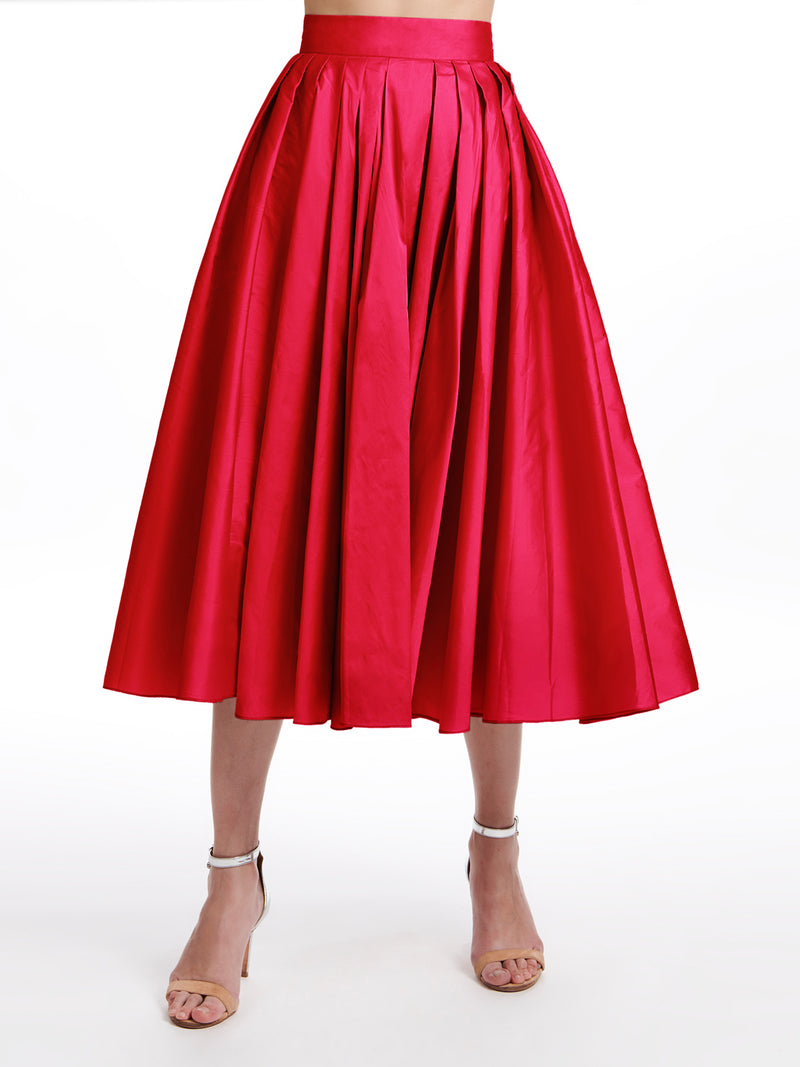 TAFFETA TEA LENGTH MIDI SKIRT - TOMATO