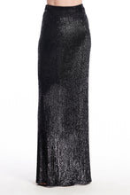 Load image into Gallery viewer, NAVY STRETCH SEQUIN LONG SKIRT
