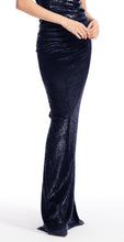 Load image into Gallery viewer, NAVY STRETCH SEQUIN LONG SKIRT
