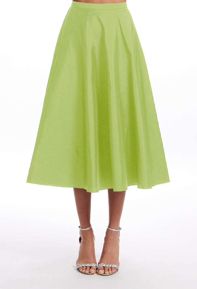 A-LINE TAFFETA MIDI SKIRT GREEN APPLE