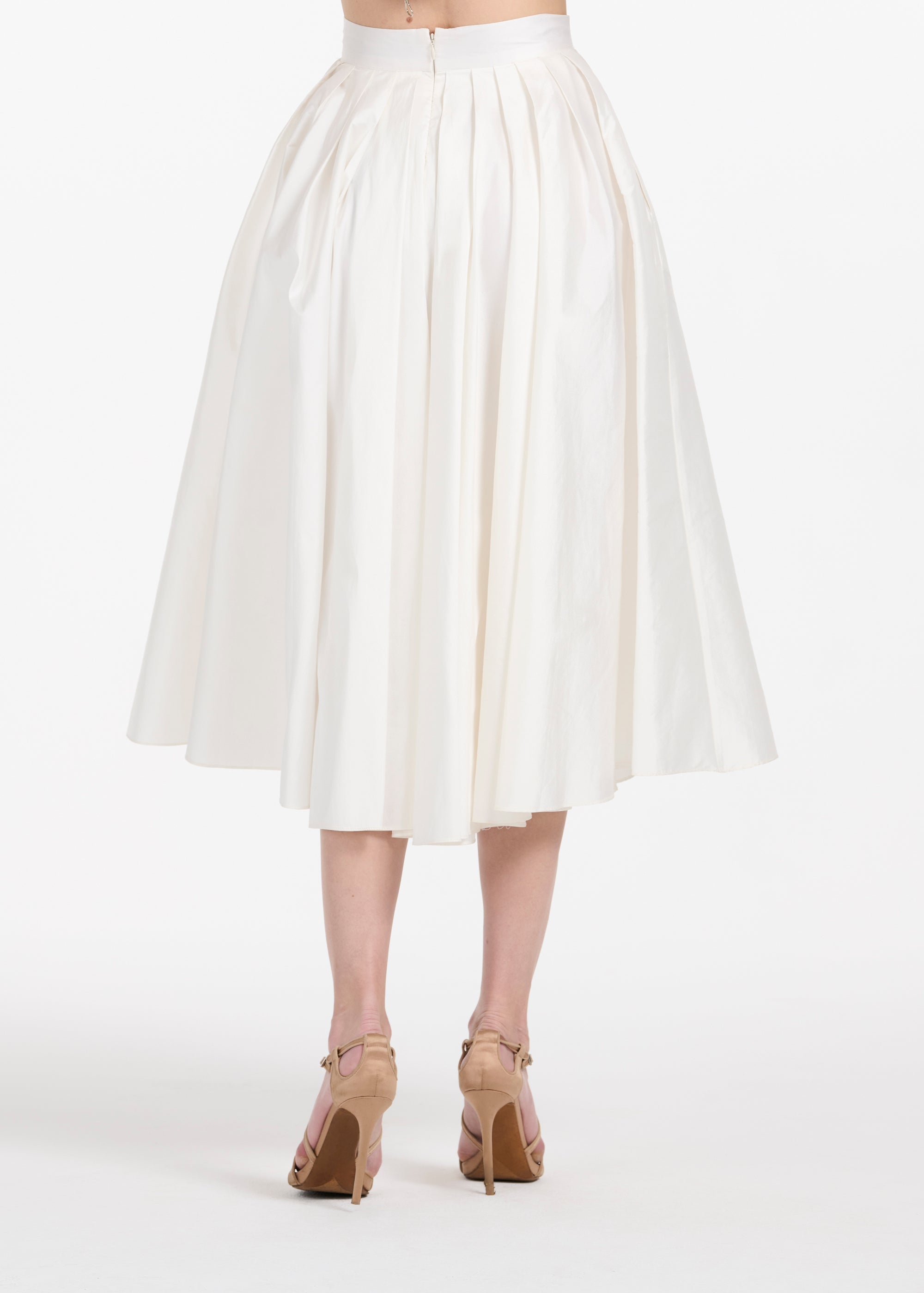 SOFT TAFFETA TEA LENGTH MIDI SKIRT - IVORY