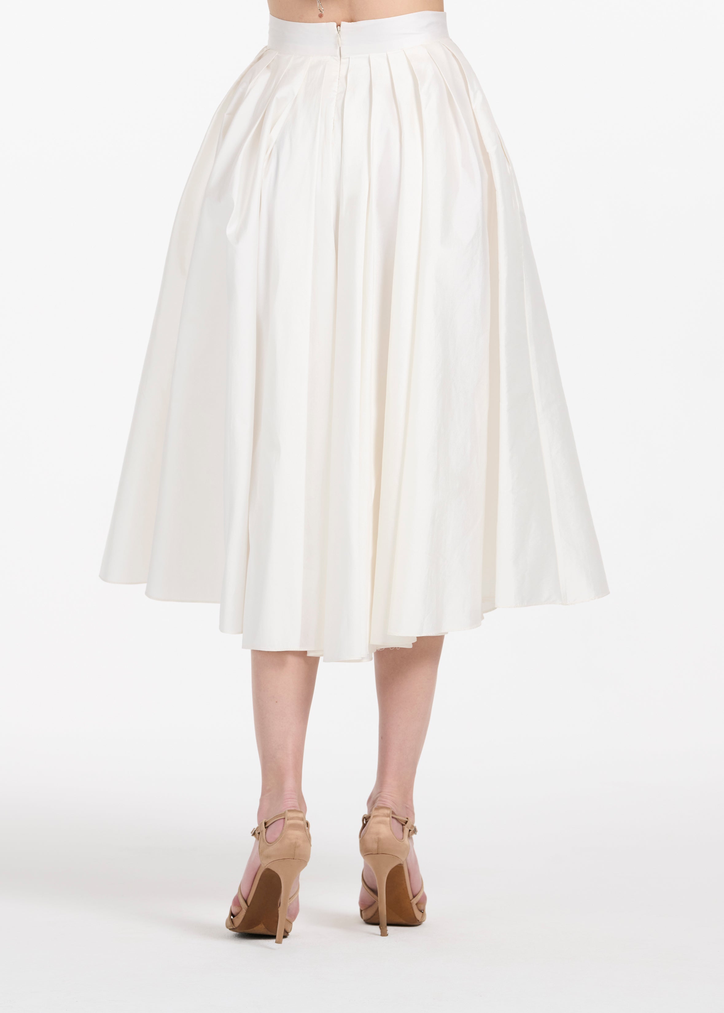 SOFT TAFFETA TEA LENGTH MIDI SKIRT - IVORY