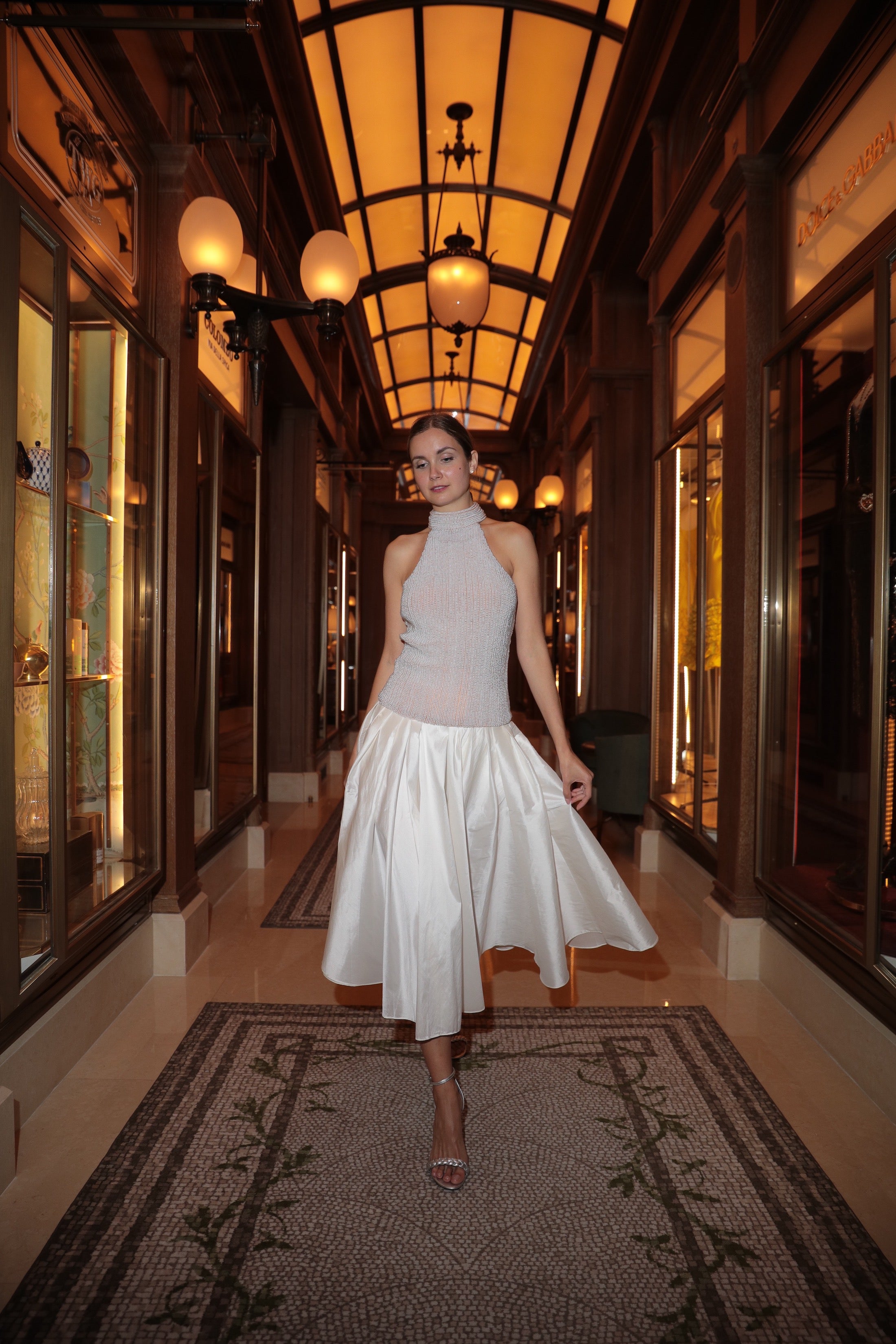 Soft Taffeta Tea Length Midi Skirt - Ivory | Emily Shalant