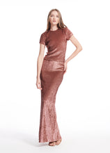 Load image into Gallery viewer, APRICOT LONG STRETCH SEQUIN COLUMN SKIRT
