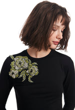 Load image into Gallery viewer, JERSEY TEE WITH CRYSTAL FLOWERS
