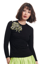 Load image into Gallery viewer, JERSEY TEE WITH CRYSTAL FLOWERS
