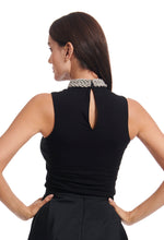 Load image into Gallery viewer, BRAIDED CRYSTAL MOCKNECK SLEEVELESS JERSEY TOP
