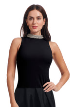 Load image into Gallery viewer, BRAIDED CRYSTAL MOCKNECK SLEEVELESS JERSEY TOP
