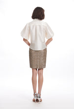Load image into Gallery viewer, IVORY PUFF SLEEVE BLOUSE WITH FLORAL MEDALLION BUTTONS
