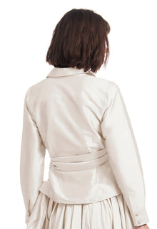 TAFFETA BLOUSE WITH CRYSTAL BOW BUTTONS AND SASH IVORY